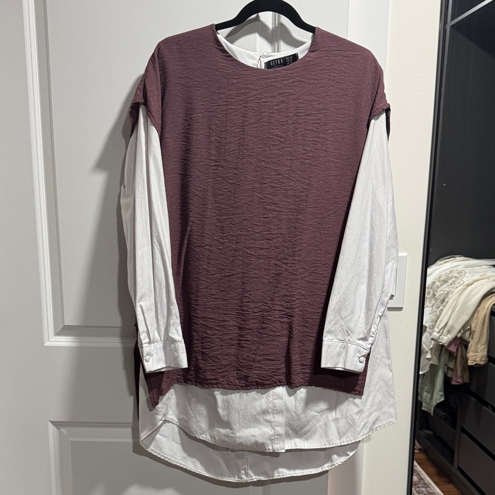 Layered Burgundy and White womens Shirt